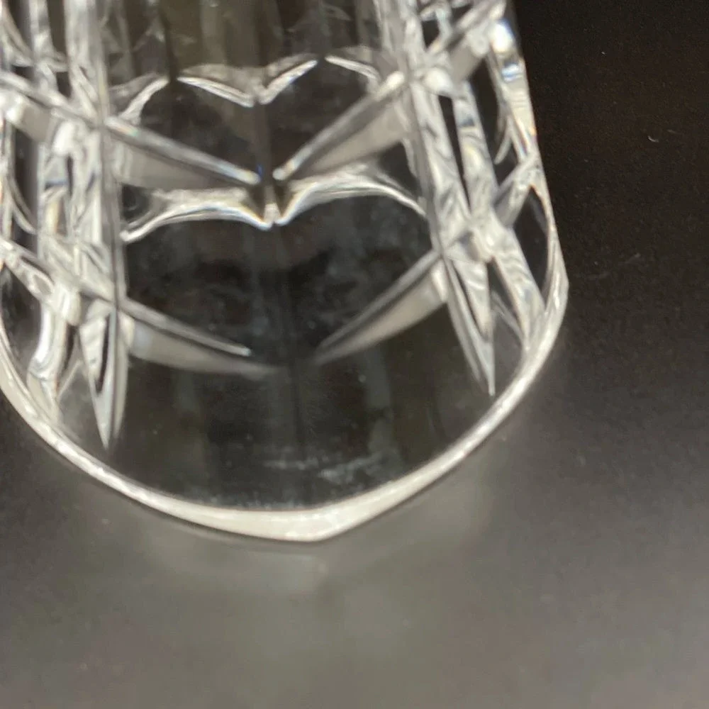 Vintage Clear Pressed Glass Footed Trumpet Bud Vase Cube Block Pattern 8.5”